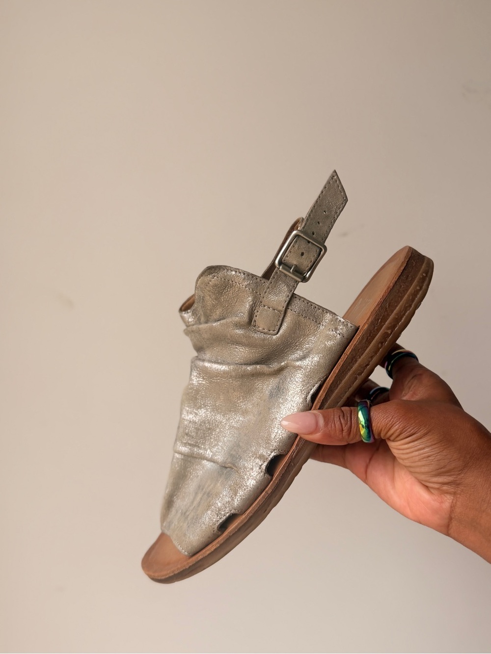 Miz Mooz Metallic Silver Open-Toe Slingback Sandals - Picture 5 of 7